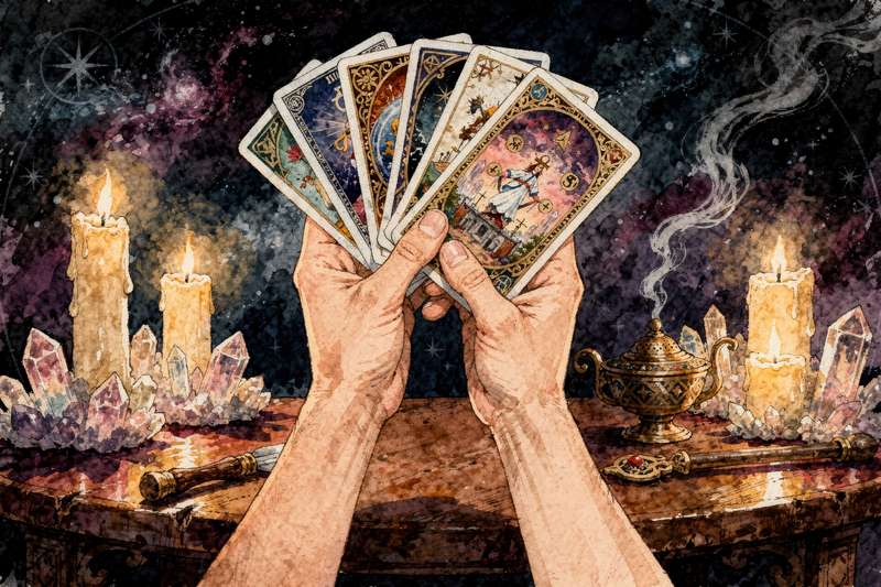 Four tarot aces fanned out displaying their distinct suit symbols and fresh energy potential.
