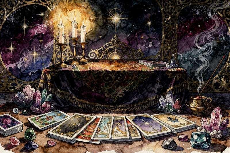 Tarot cards spread on a table revealing symbolic imagery for gaining clarity and guidance in decision-making.