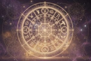 Most compatible zodiac sign pairings arranged in a colorful circular wheel chart.