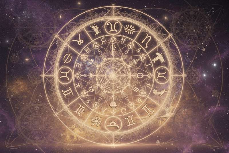 Most compatible zodiac sign pairings arranged in a colorful circular wheel chart.