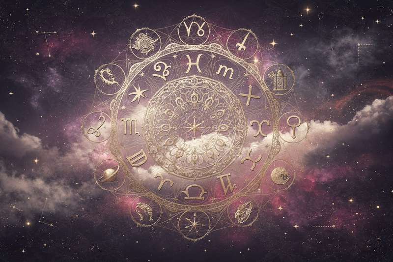 Virgo zodiac symbol with analytical and witty personality traits illustrated in modern design.