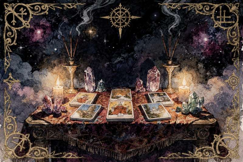 Handmade tarot cards created from colorful index cards with hand-drawn symbols and personal artwork.