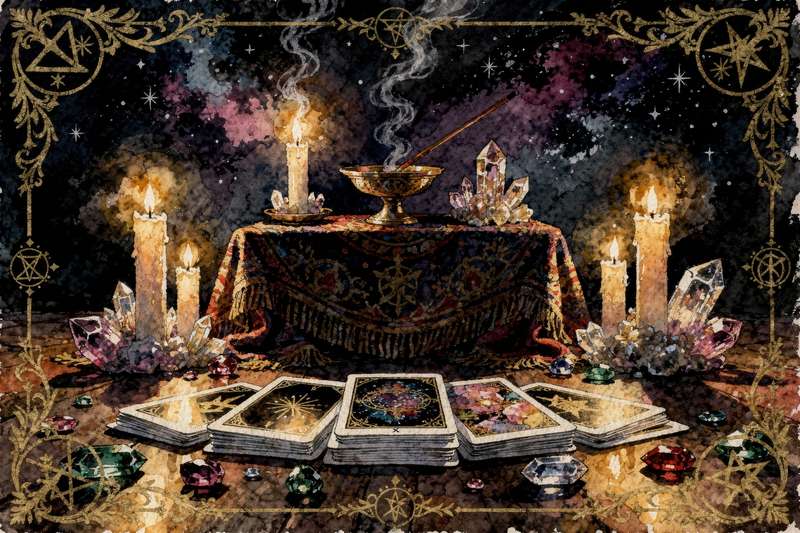 Tarot card spread with interpretations for Taurus zodiac sign guidance.