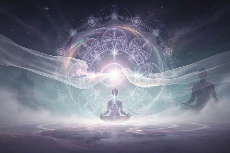 Spiritual symbolism of blue representing tranquility, truth, and divine communication in esoteric traditions.