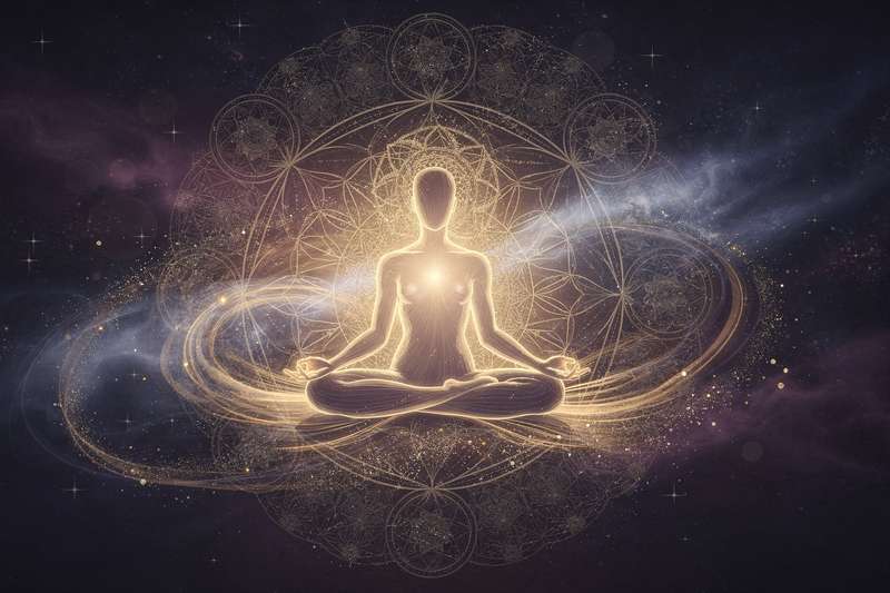Woman sitting peacefully in nature, eyes closed in meditative reflection during personal spiritual awakening.
