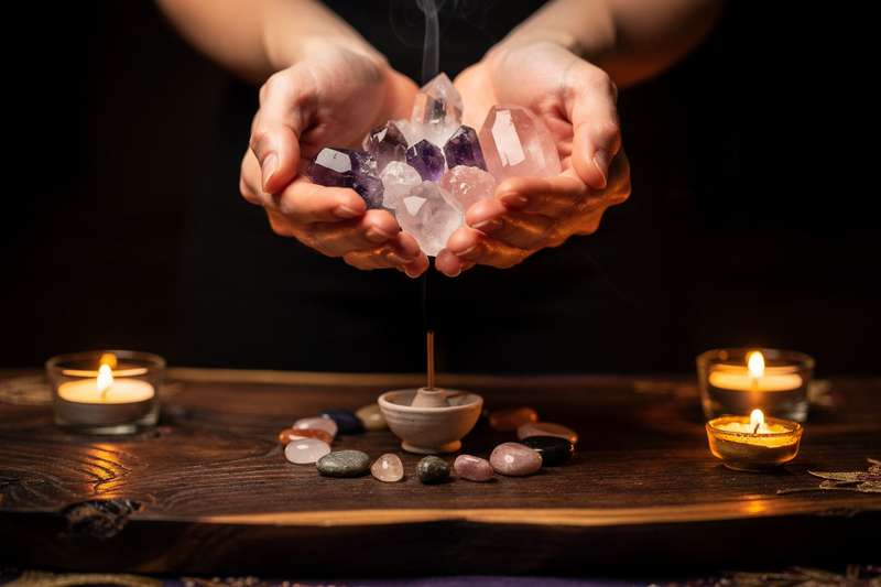 Polished crystals arranged in a circle symbolizing gratitude and appreciation energy.