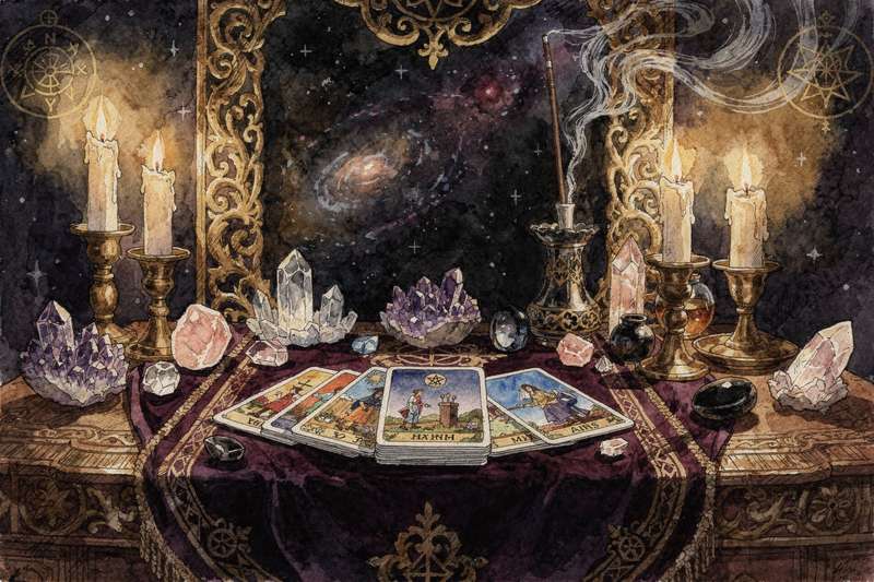 Tarot reader Lindsay Mack displays cards during a healing session focused on intuitive spiritual guidance.