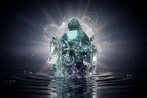 Polished crystals and stones arranged to represent emotional healing and spiritual connection for Pisces lunar energy.