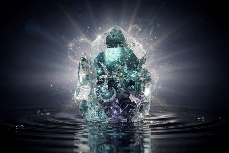 Polished crystals and stones arranged to represent emotional healing and spiritual connection for Pisces lunar energy.
