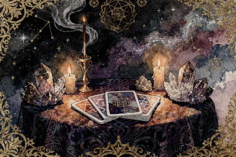 Tarot cards spread layout for weekly astrology guidance during Libra season in September and October.