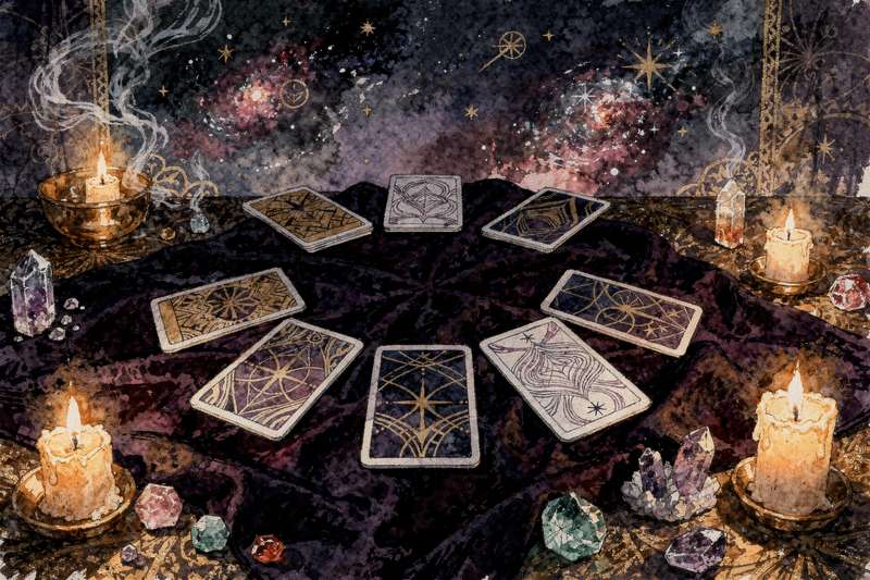 Tarot cards arranged in a spread layout for a soul alignment check-in reading session.