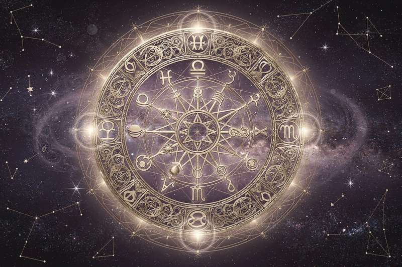 Astrological forecast chart showing planetary positions and transit aspects for May with calm and turbulent energy indicators.