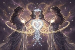 Two Aquarius zodiac symbols aligned together representing astrological compatibility between same signs.