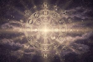 Taurus zodiac sign symbol with career icons representing finance, agriculture, and construction industries.