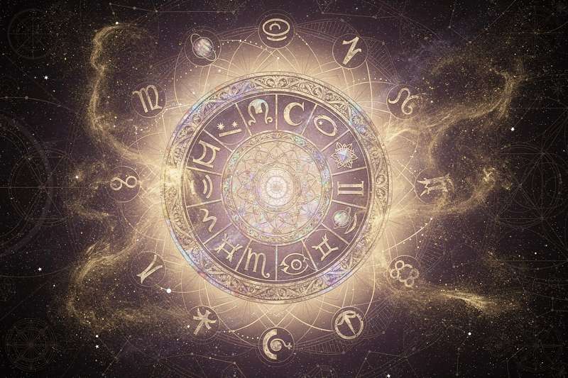 Astrological chart showing planetary positions and zodiac signs for today's horoscope reading.