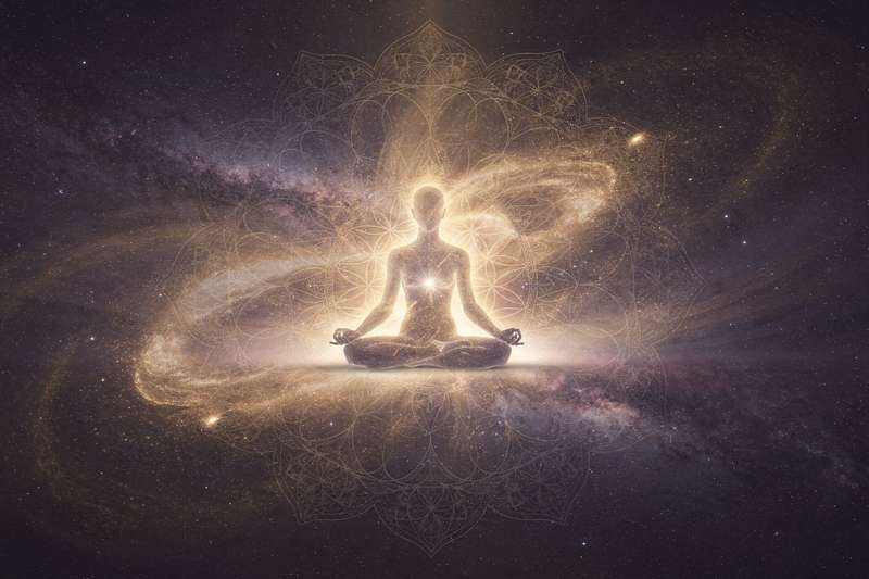 Vibrant spectrum of aura colors surrounding a human silhouette representing spiritual energy and emotional states.