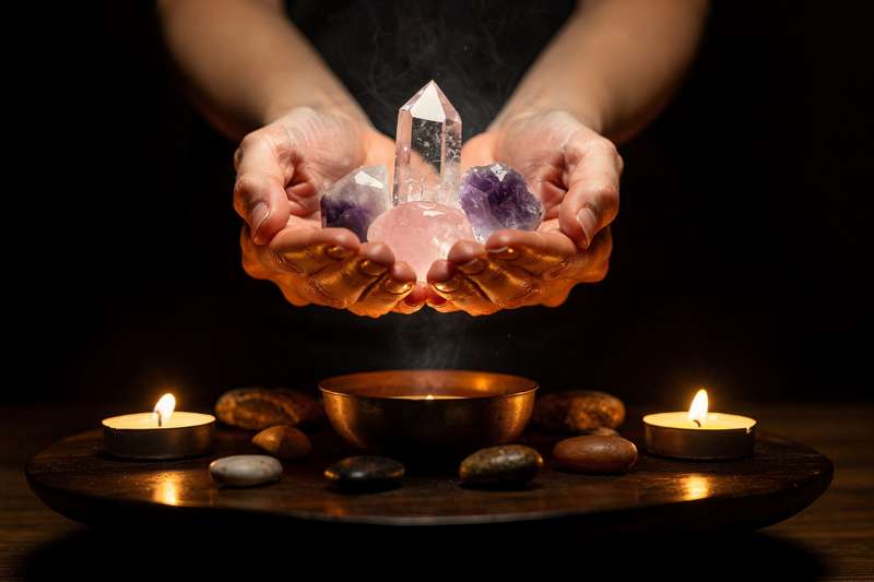 Colorful crystals and gemstones arranged to represent healing properties for Sagittarius zodiac sign.