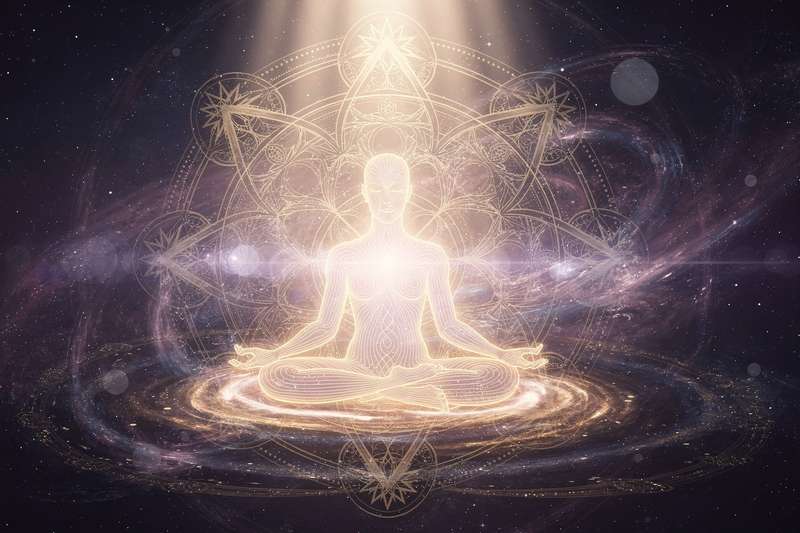 Woman meditating peacefully with eyes closed, representing inner wisdom and spiritual connection.