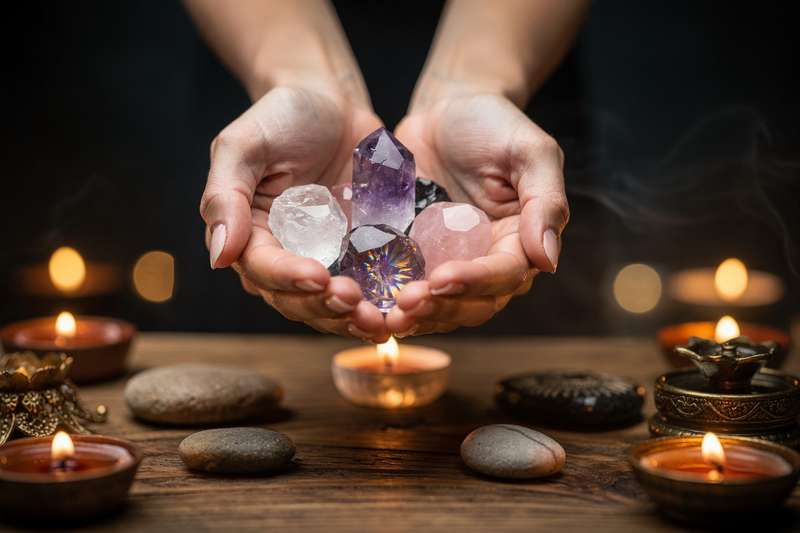 Polished crystals arranged to represent learning and intellectual enhancement through natural gemstones.
